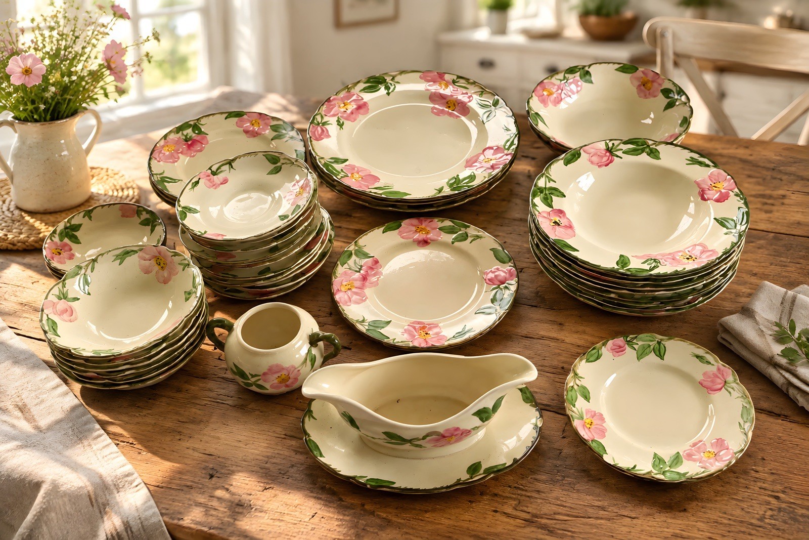 Vintage 40pc miscellaneous Franciscan Desert Rose earthenware dinnerware 