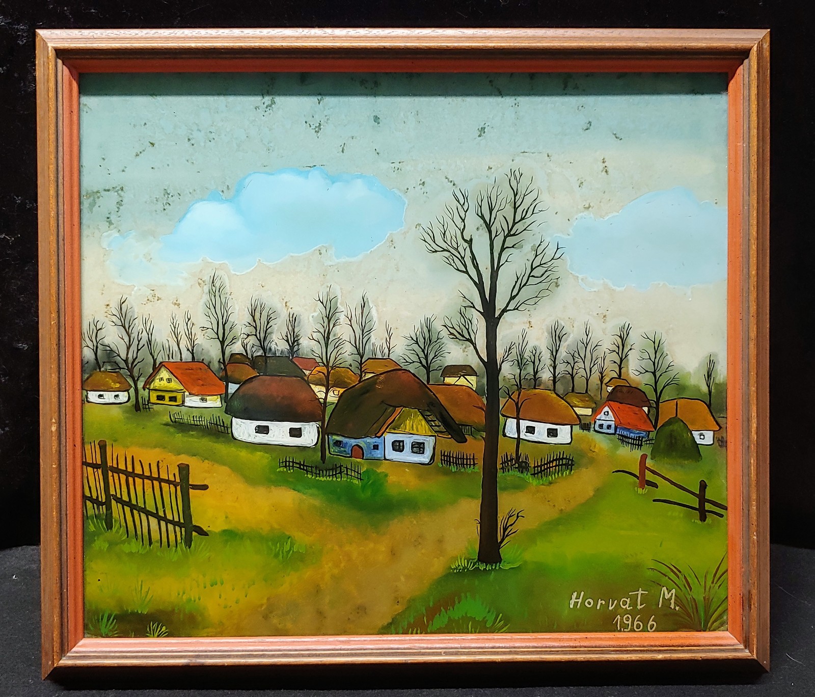 Oil on Glass by Horvat M. 1966 rural scene signed and dated Oil on Glass by Horvat M. 1966 rural scene signed and dated
