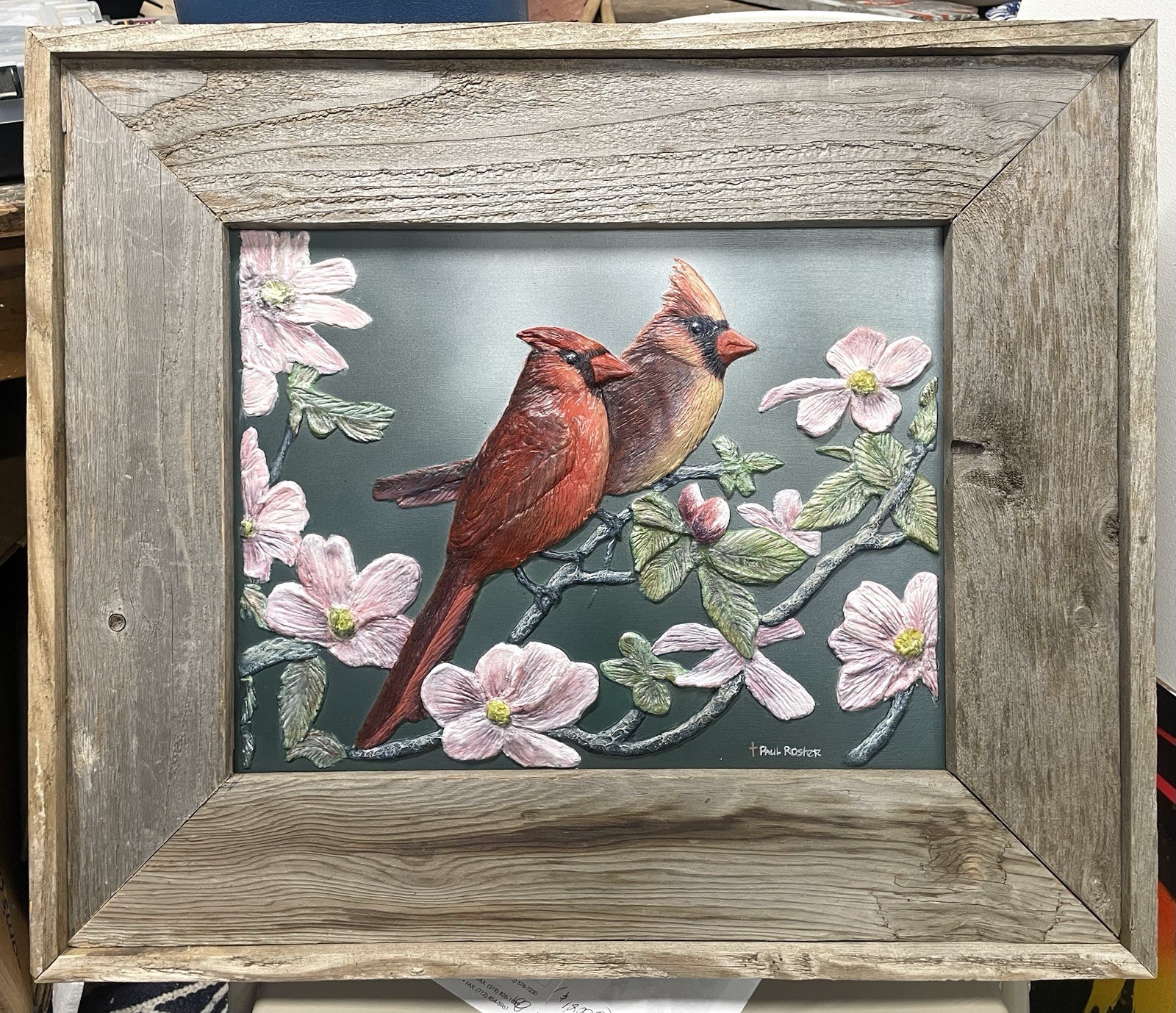 Original Cardinal Painting Hand Crafted Rustic Framed Wall Art Home Decor 3-D