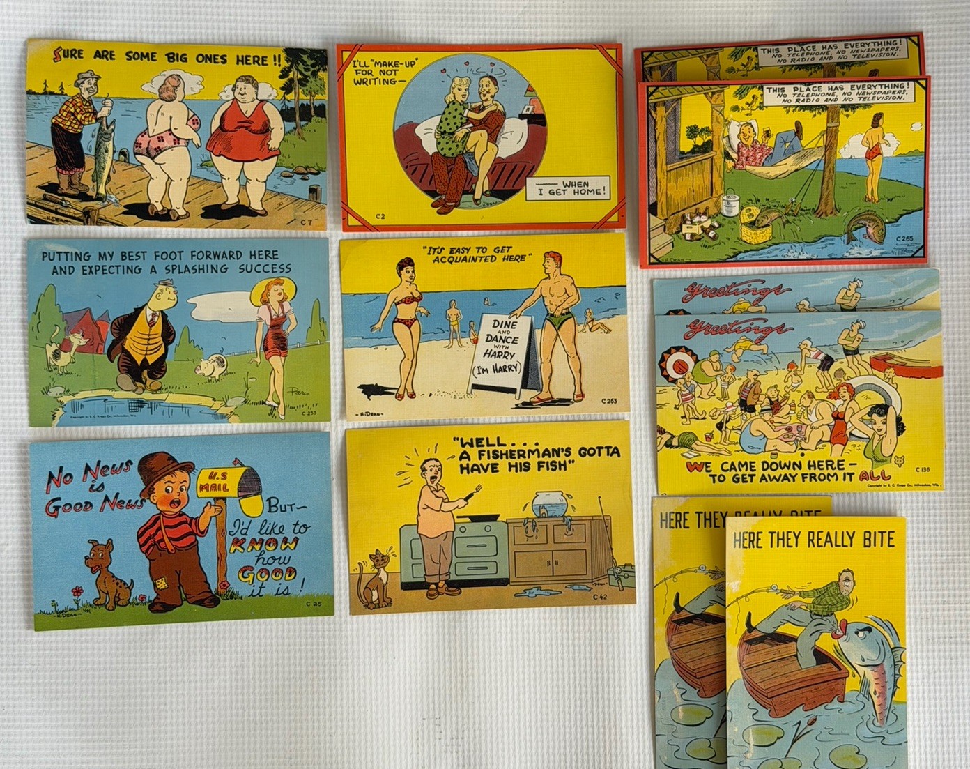 Vintage 1940’s Post Cards, Cartoon Drawings. Lot Of 12. Risqué, Funny Humor. Vintage 1940’s Post Cards, Cartoon Drawings. Lot Of 12. Risqué, Funny Humor.