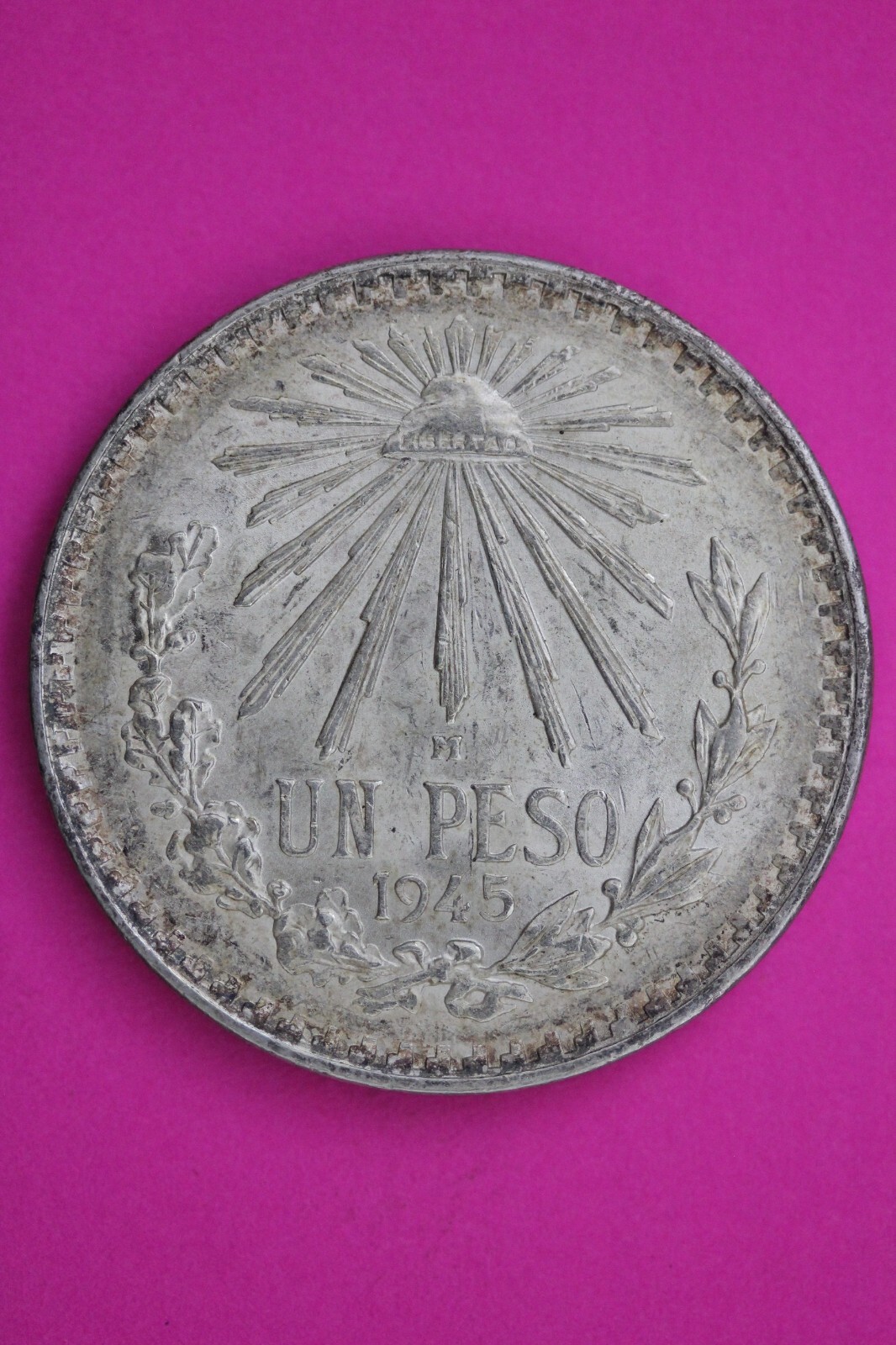 1945 Mexico 1 Un Peso Silver Coin .720 Fine Guaranteed Authentic Hi Grade 0633N