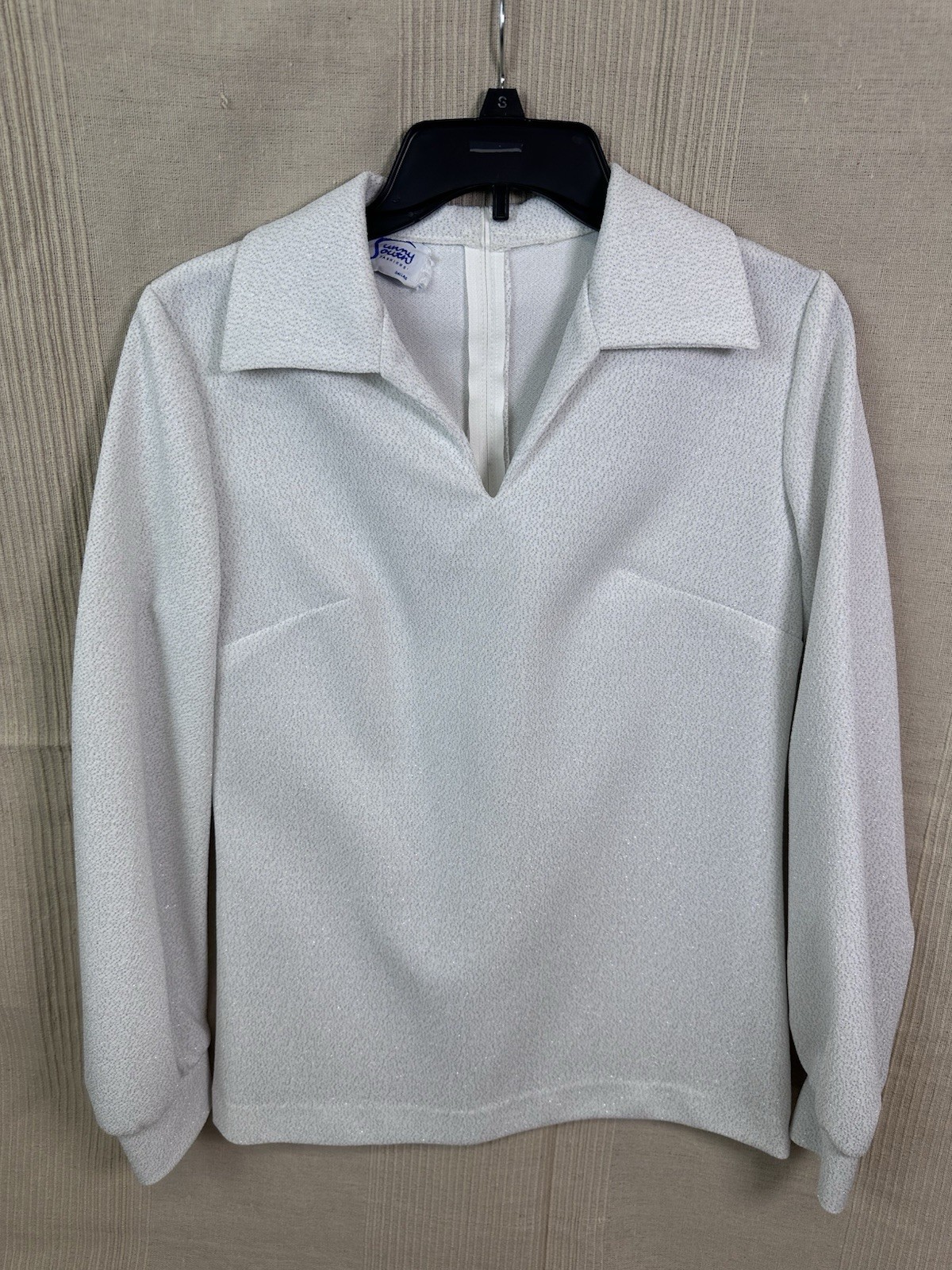 Vintage 1970s long-sleeve White Silver blouse Sunny South Fashions Dallas