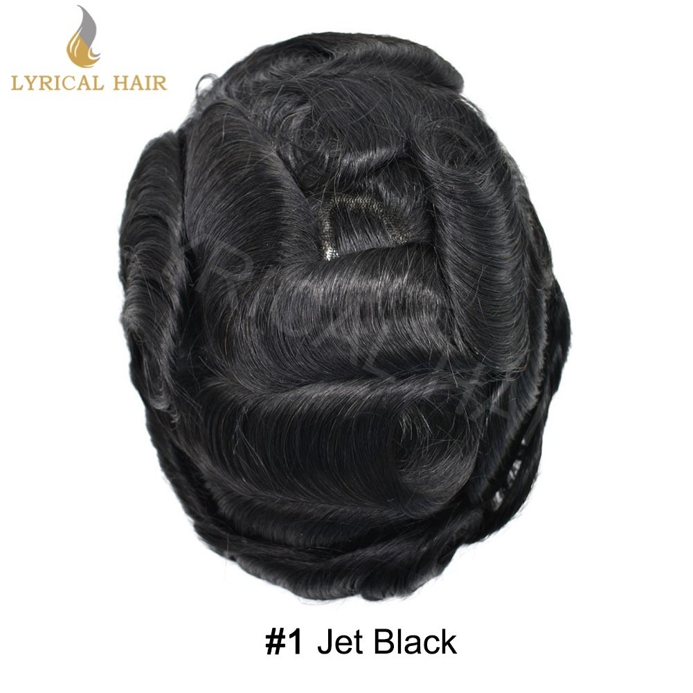 LyricalHair 0.06mm Thin Skin Mens Toupee Human Hair System V-looped PU Hairpiece