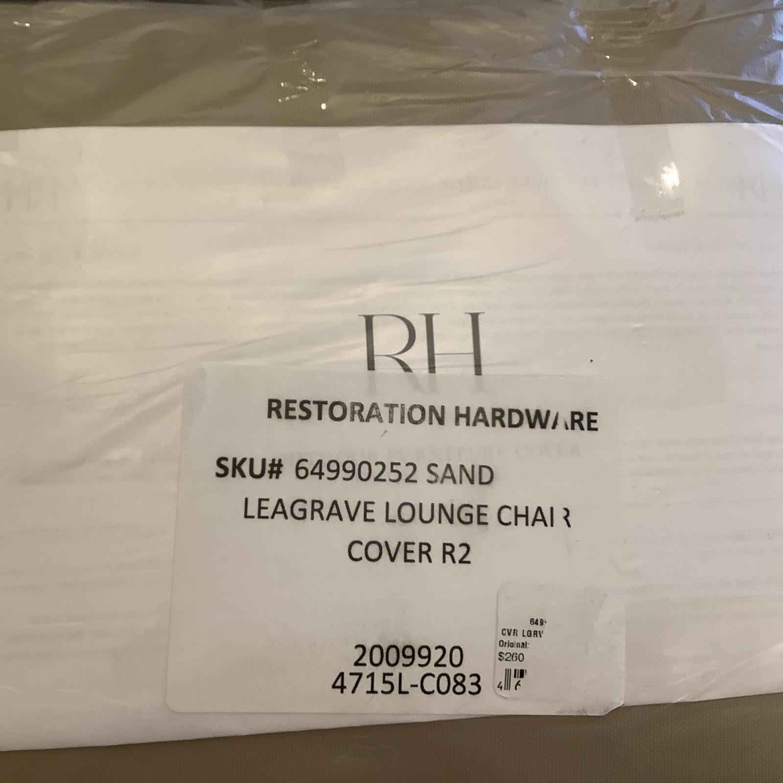 RH Restoration Hardware Leagrave  Lounge Chair Cover Sand