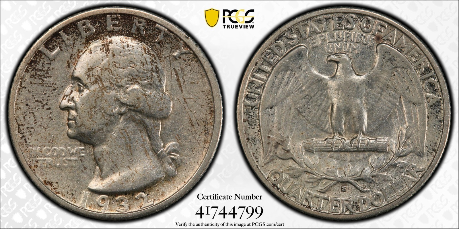 KEY 1932 S WASHINGTON QUARTER PCGS XF45 GOLD SHIELD KEY 1932 S WASHINGTON QUARTER PCGS XF45 GOLD SHIELD
