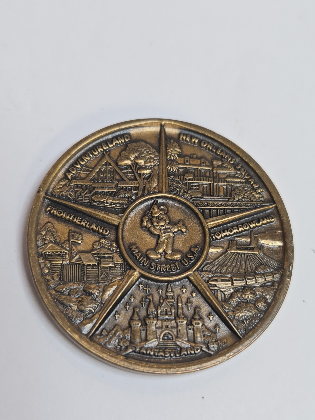 Vintage Walt Disney World Bronze Coin Medal, Rare, Mickey On Back