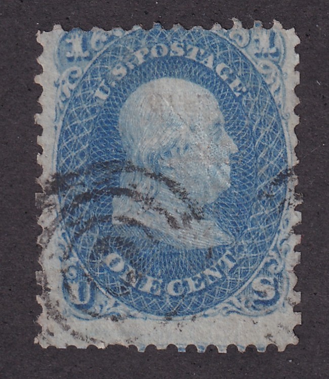 MATT'S STAMPS US SCOTT #92 BENJAMIN FRANKLIN 1-CENT 1867 F-GRILL, USED CV$450