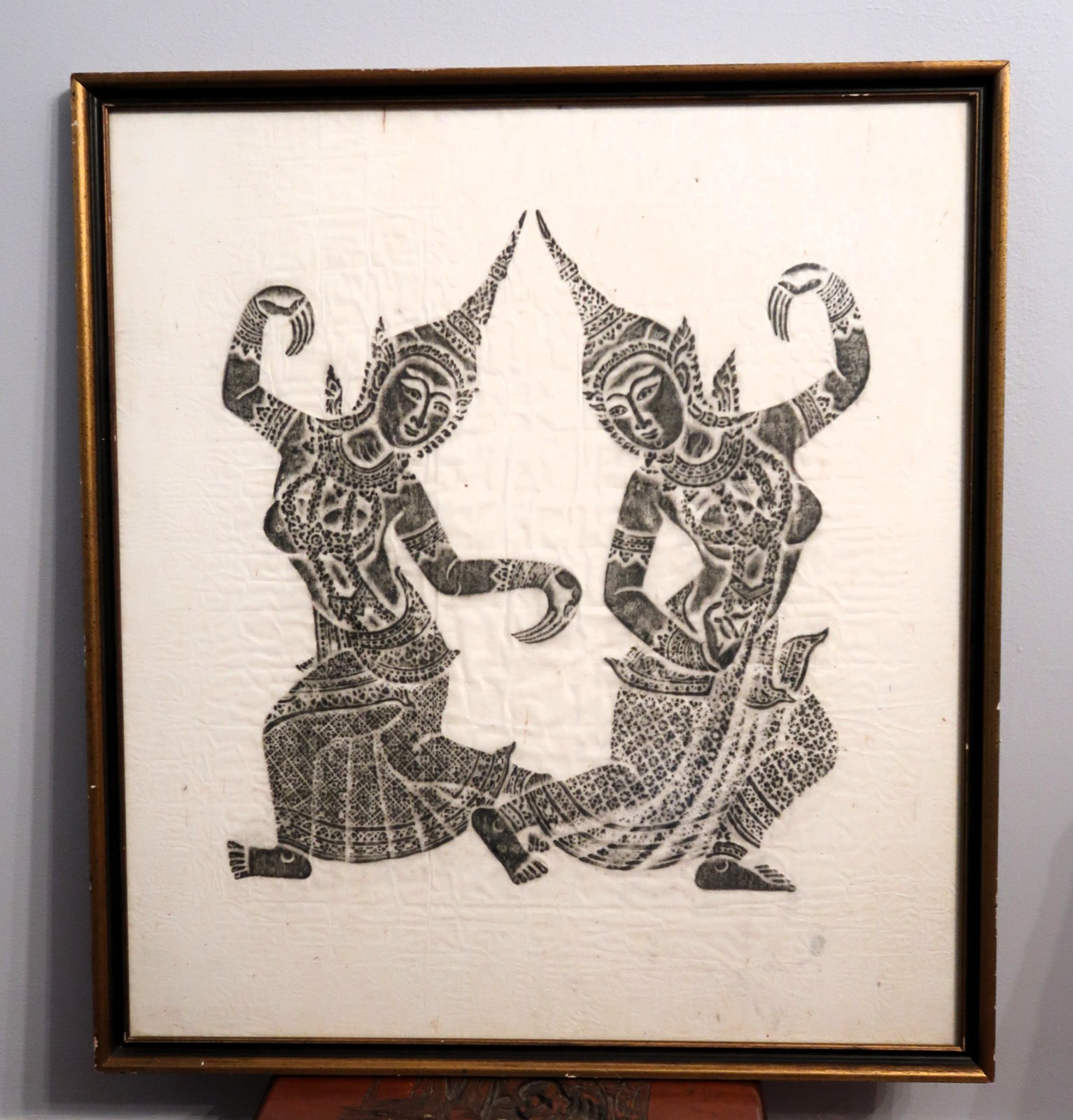 Vtg Thai Temple Rubbing on Rice Paper Ramakien King Rama Tosakanth Demons Framed