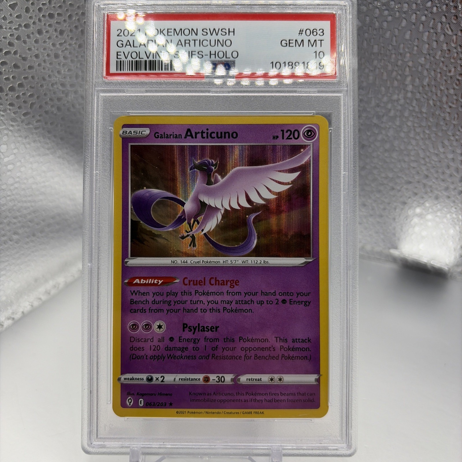2021 Pokemon Sword & Shield Evolving Skies Galarian Articun Holo #063 PSA 10