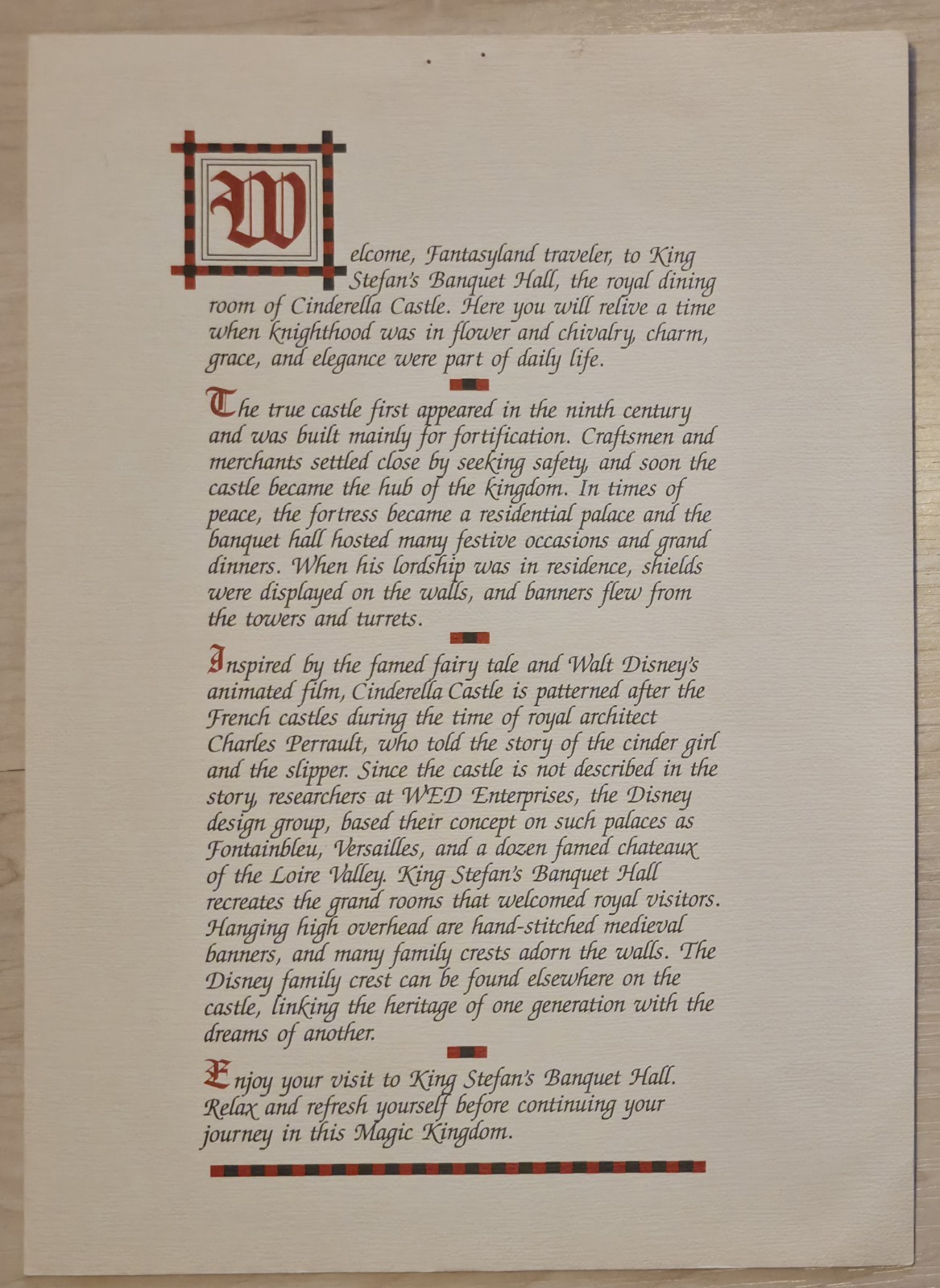 Disney Walt Disney World Cinderella Castle King Stephan Banquet Hall 1984 Menu Disney Walt Disney World Cinderella Castle King Stephan Banquet Hall 1984 Menu
