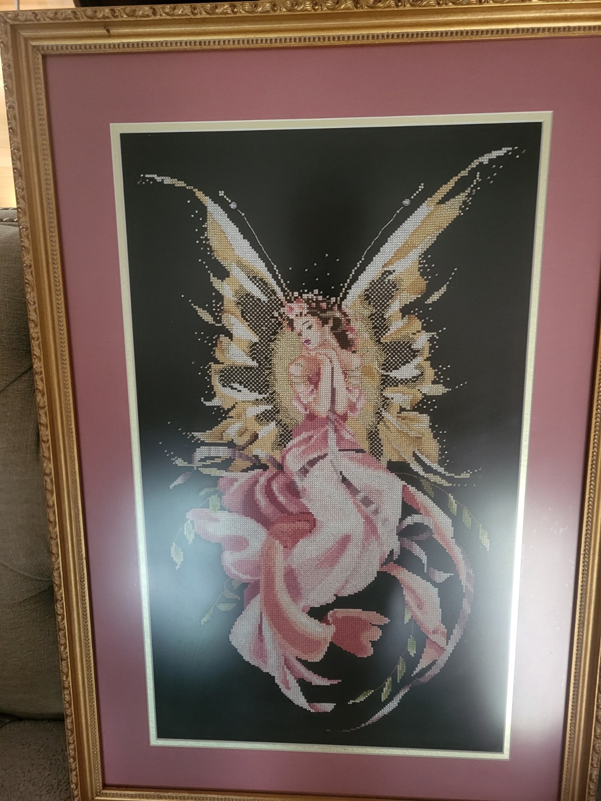 Heirloom Quality Framed Titania Mirabelia Counted Cross Stitch Fairy Rare Beauty