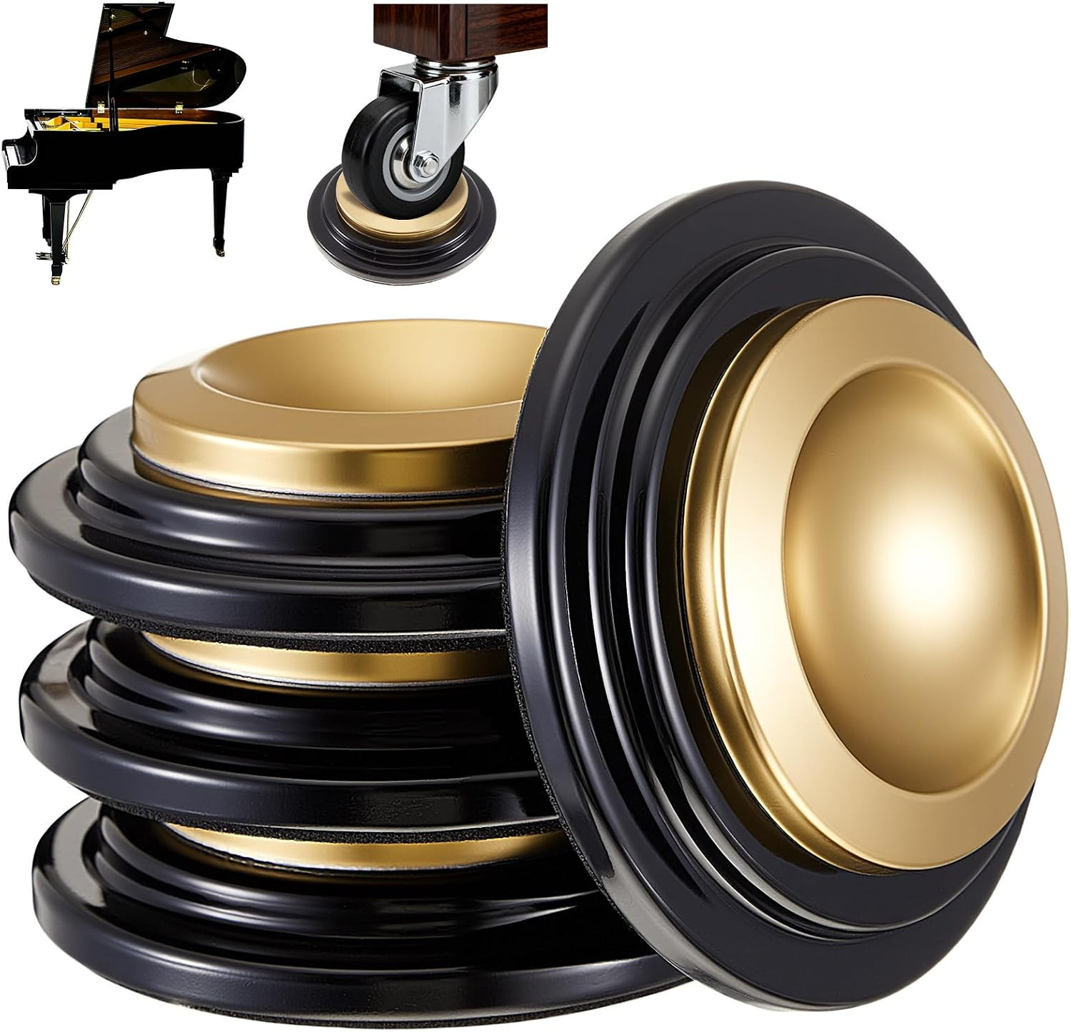 4 Pcs Piano Caster Cups, Double Layer, Metal Rubber 4 Pcs Piano Caster Cups, Double Layer, Metal Rubber