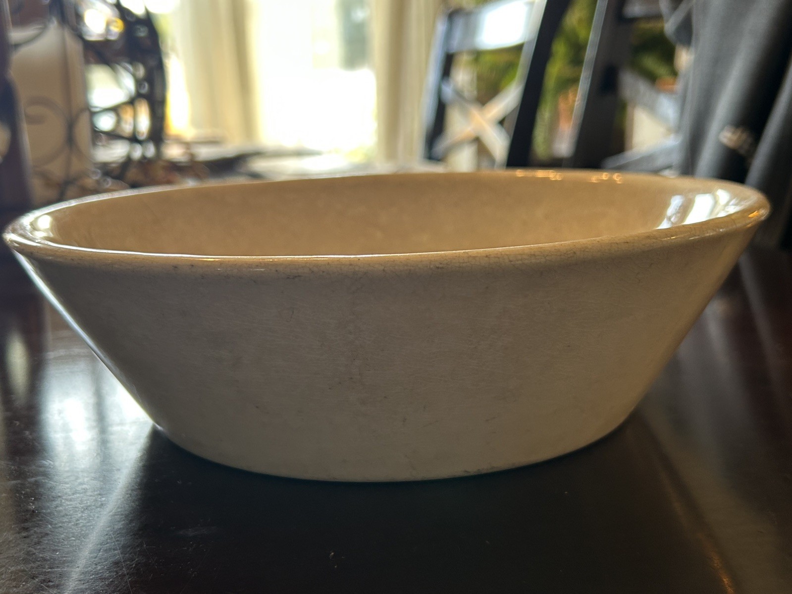 Antique Primitive Yellow Ware Milk Pan Nappy Bowl Antique Primitive Yellow Ware Milk Pan Nappy Bowl