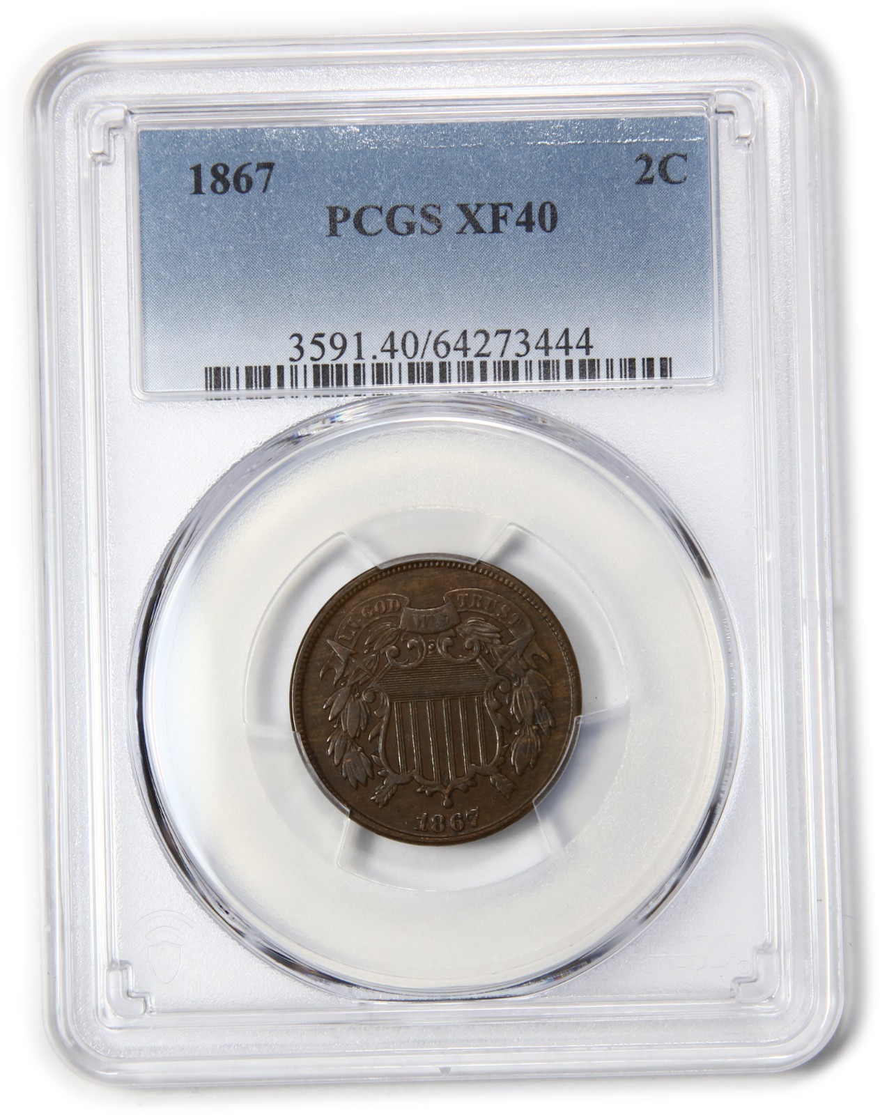 1867 P PCGS XF40 - Shield 2c Two Cent US Coin #63062A