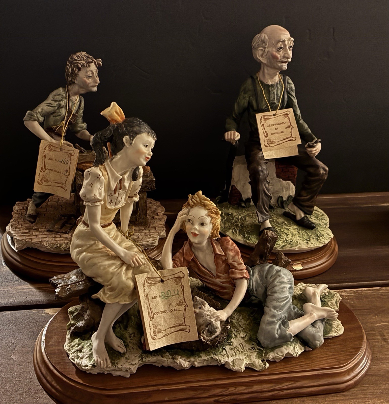 Vintage Italian Figurine Lot of 3 Signed BA Capodimonte Style Armani  A. Belli