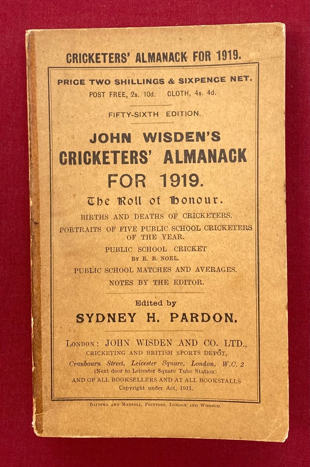 1919 WISDEN -  SOFTBACK - NEAR FINE