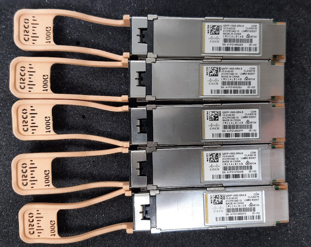 Lot of (5) Genuine Cisco QSFP-100G-SR4-S 100 Gig QSFP28 Transceiver 10-3142-02
