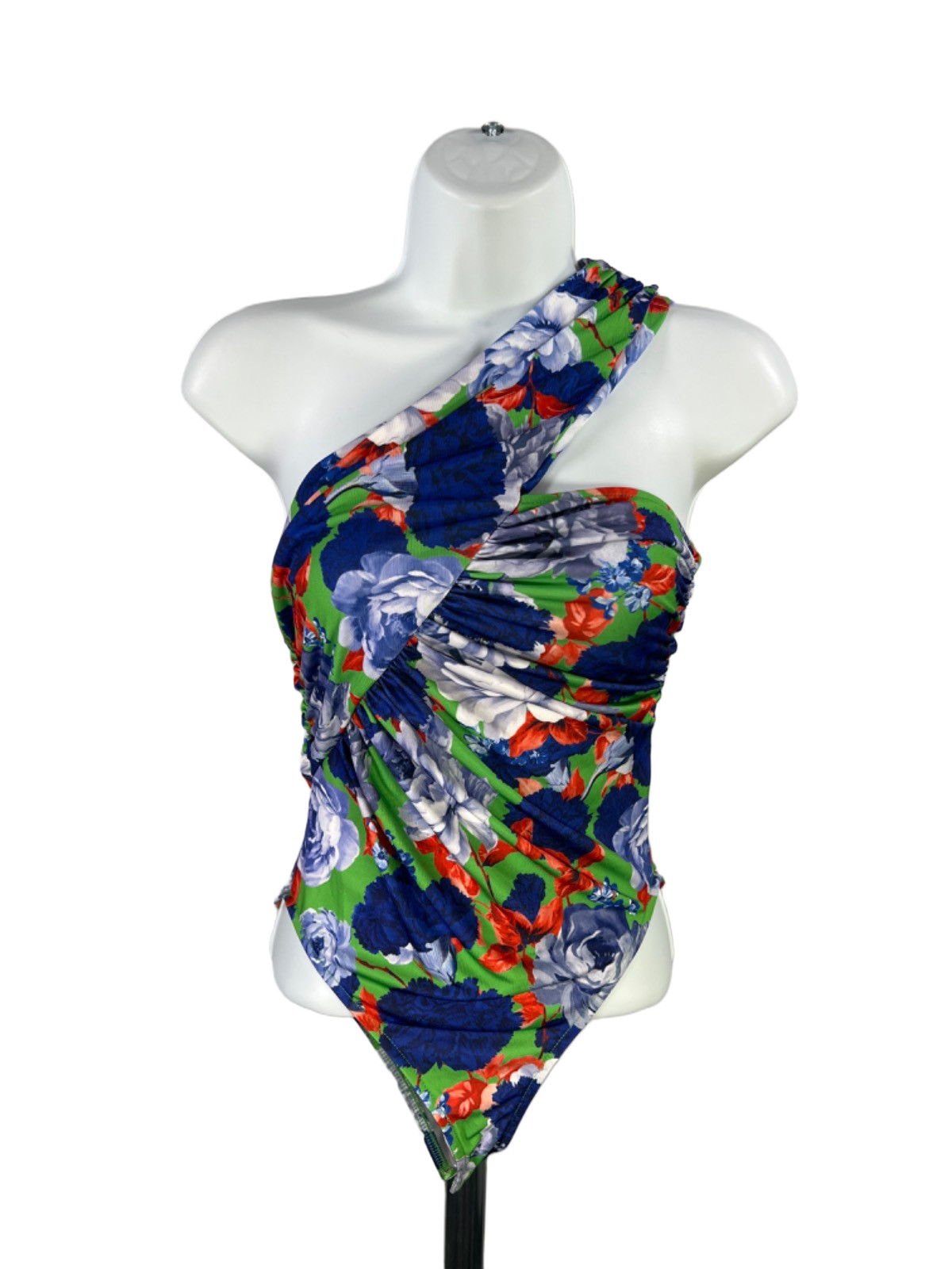 ZARA Women\'s Multicolor Floral Faux Wrap Asymmetrical One Shoulder Bodysuit - S