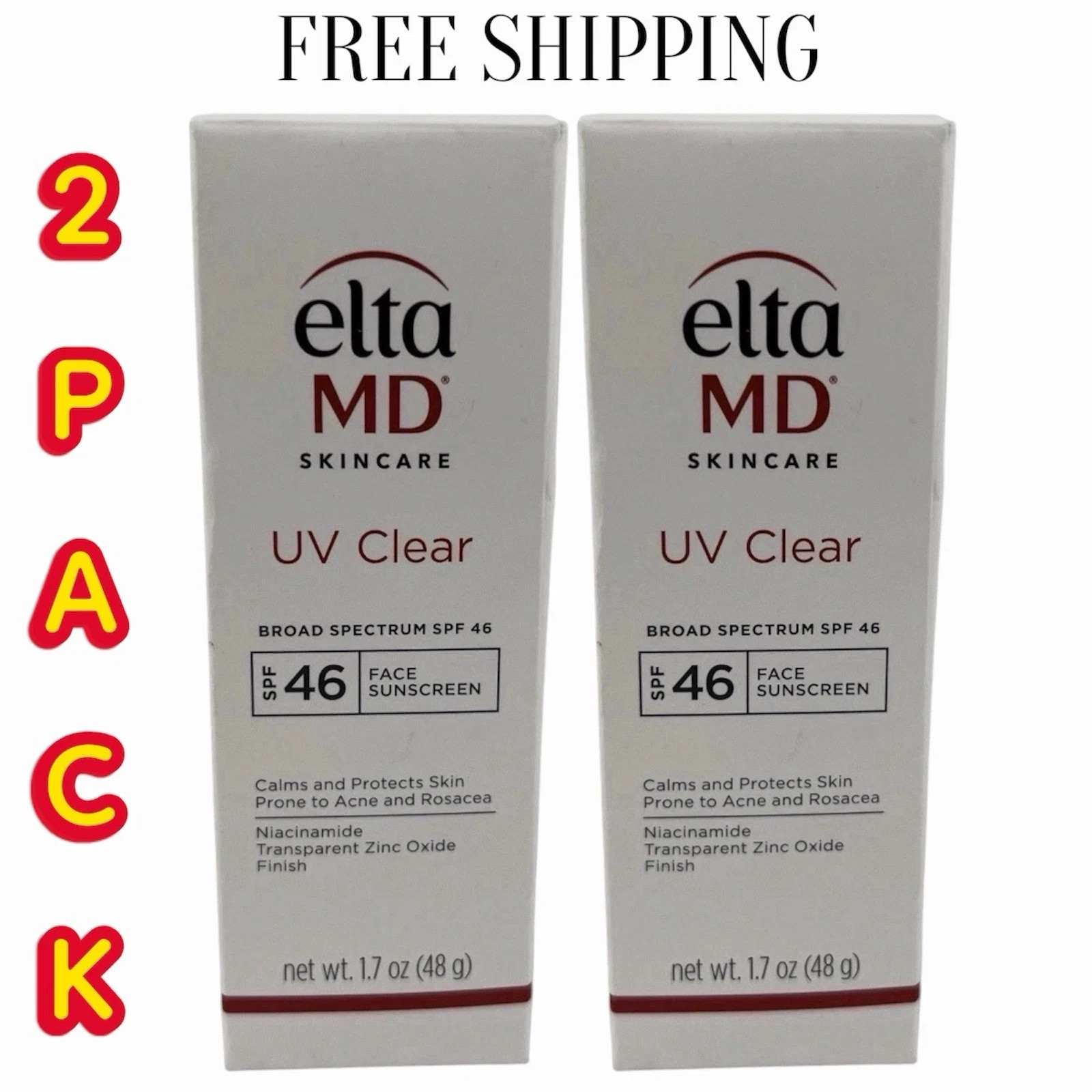 Elta MD UV Clear Broad-spectrum Facial Sunscreen SPF46 1.7oz Exp 02/2029 New 2Pk