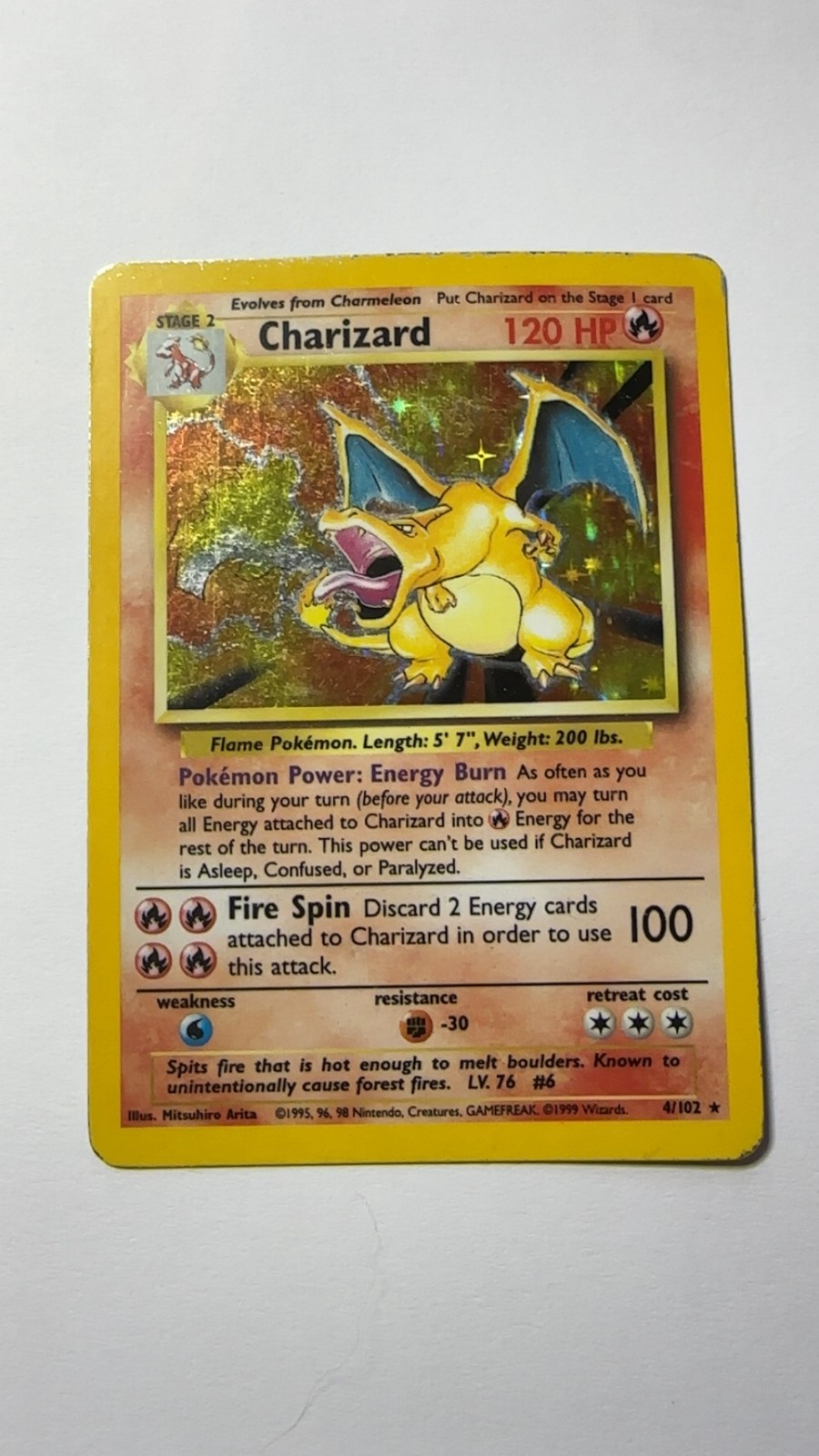 1999 Pokemon Charizard 4/102 Base Set Unlimited Holo Rare 1999 Pokemon Charizard 4/102 Base Set Unlimited Holo Rare