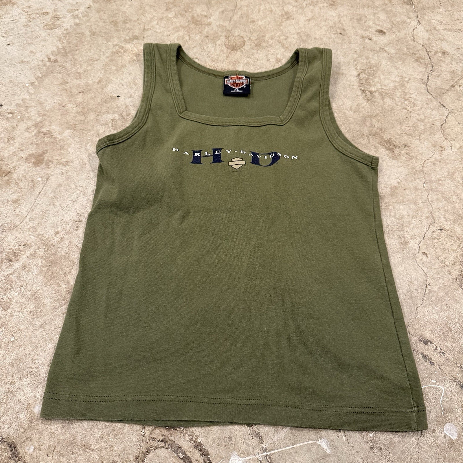 Vintage Harley Davisons Cropped Tank Top Womens XL Army Green Michigan