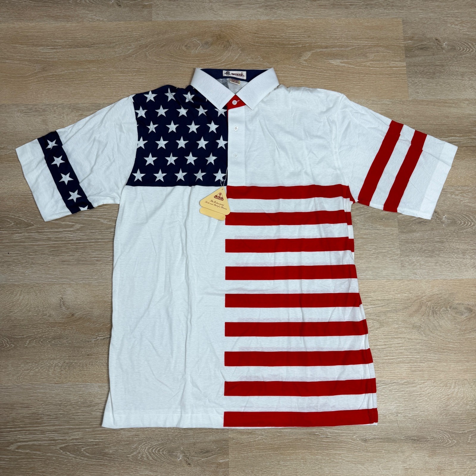 Vintage Antigua American Flag Polo Shirt Mens XL Deadstock USA Stars Stripes