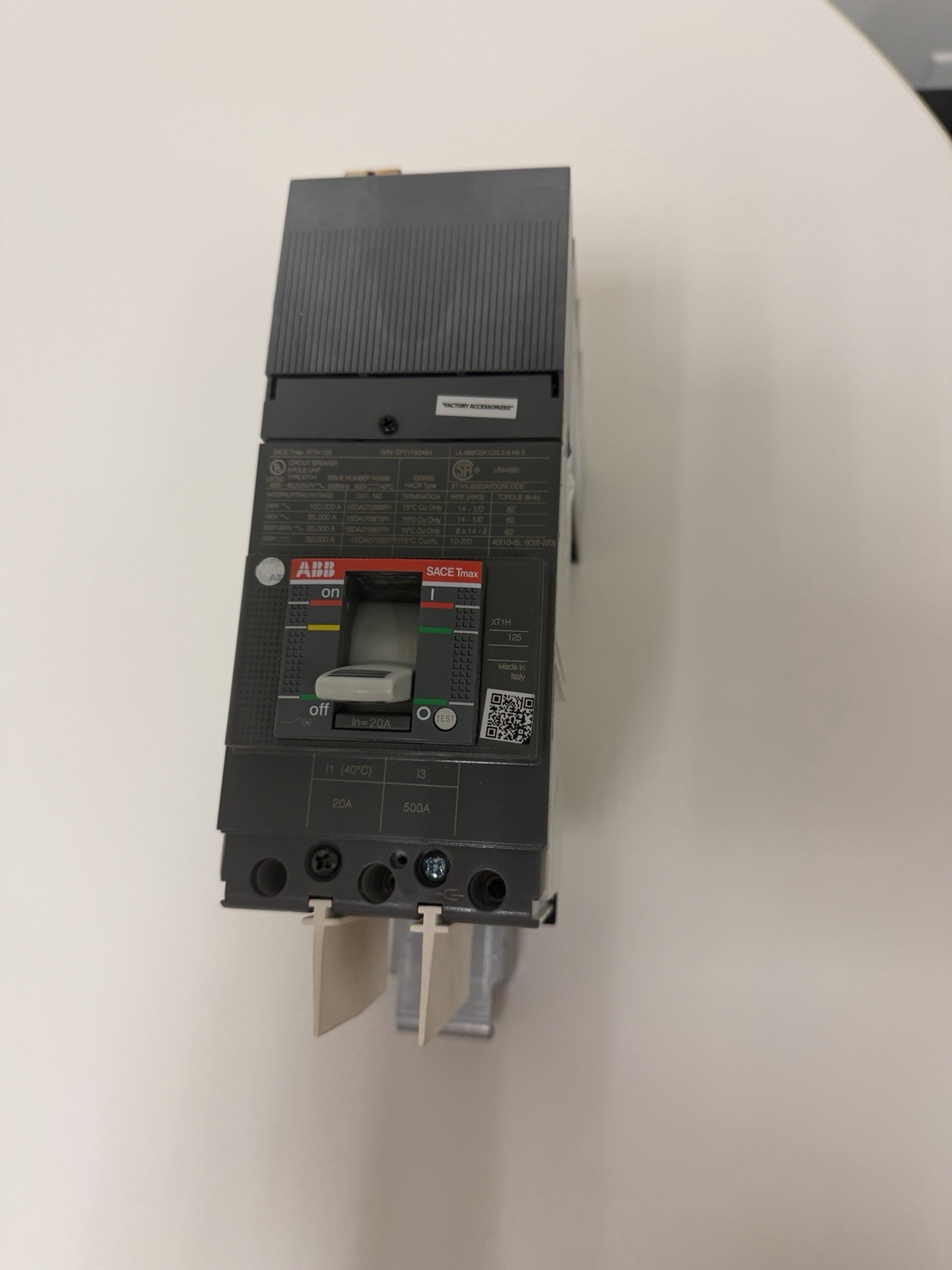 New Take Out, ABB XT1HU3020AYD000XXX 480VAC, 20A, 3P, Reliagear neXT New Take Out, ABB XT1HU3020AYD000XXX 480VAC, 20A, 3P, Reliagear neXT