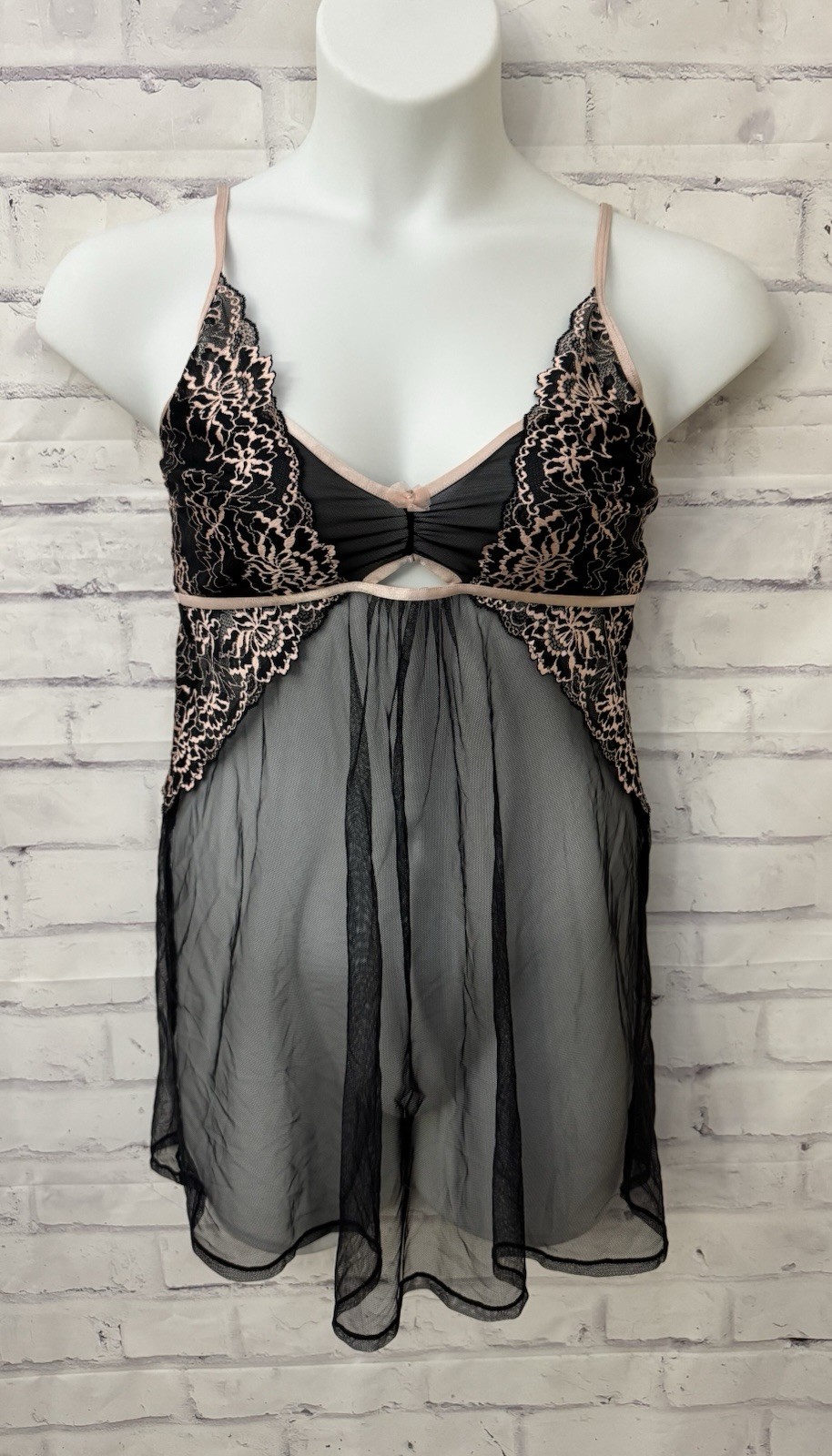 Adore Me Babydoll Neglige Black  XL Chiffon Sheer Lace Roleplay Sexy New