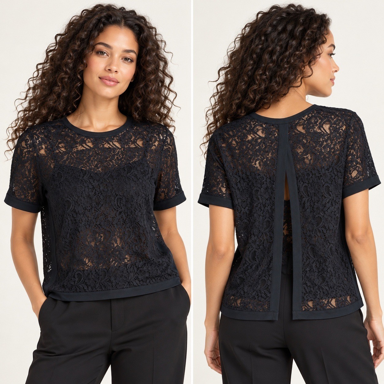 Generation Love Black Floral Lace Sheer Open Back Blouse Romantic Evening Top L Generation Love Black Floral Lace Sheer Open Back Blouse Romantic Evening Top L