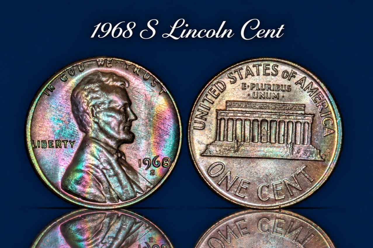 1968S Lincoln Memorial Cent Rainbow Toning T91626 1968S Lincoln Memorial Cent Rainbow Toning T91626