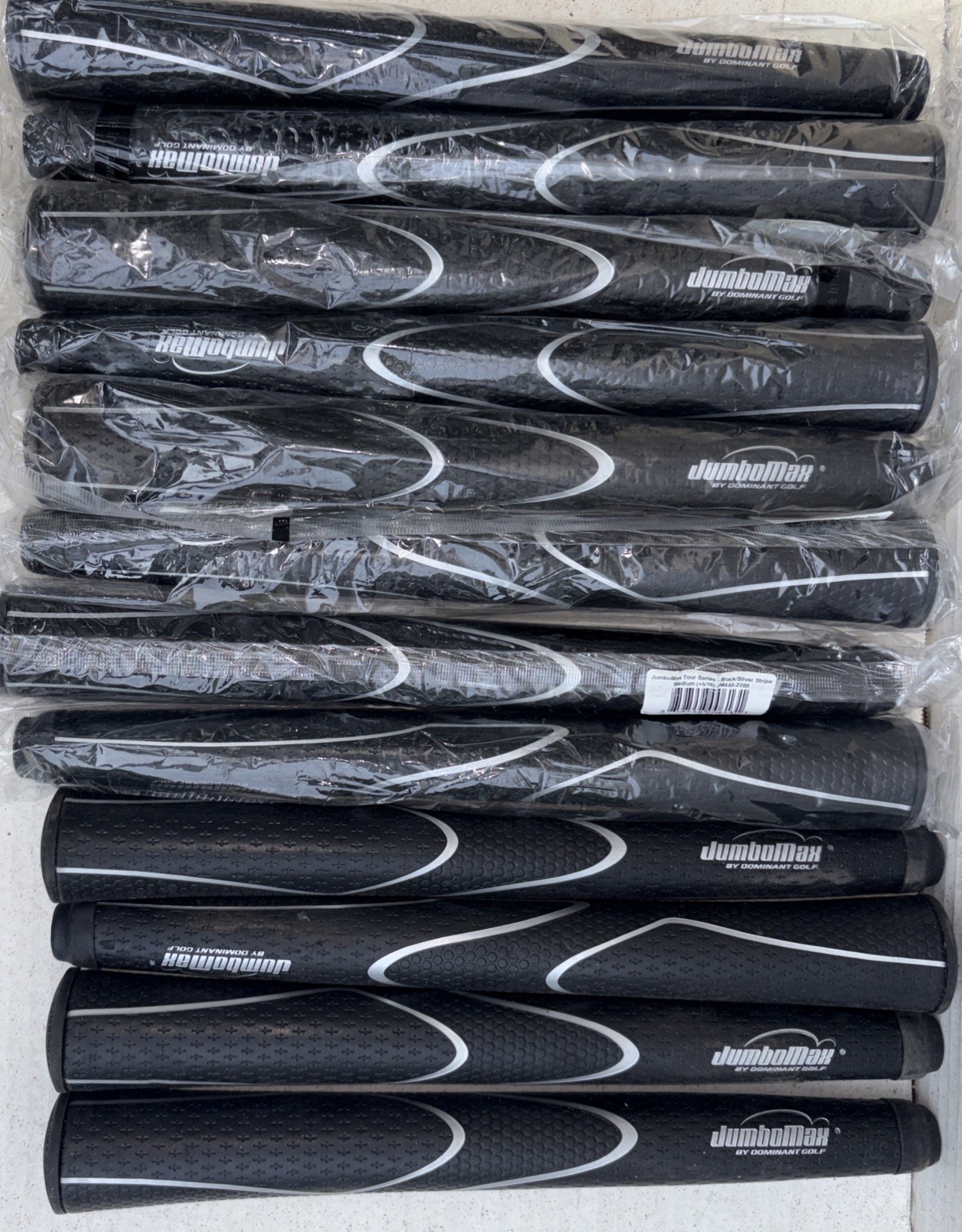 JumboMax Tour Series Golf Grips-Black/Silver Medium (+5/16)-Set Of 12-JM440-2200 JumboMax Tour Series Golf Grips-Black/Silver Medium (+5/16)-Set Of 12-JM440-2200