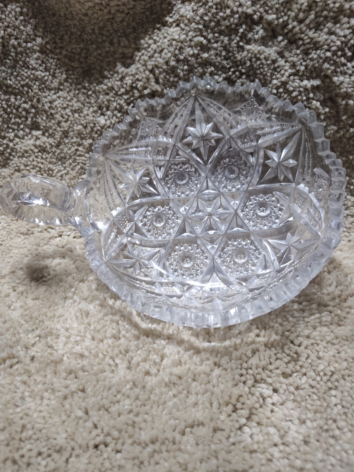 Antique Imperial Glass NuCut Handled Nappy Dish Antique Imperial Glass NuCut Handled Nappy Dish