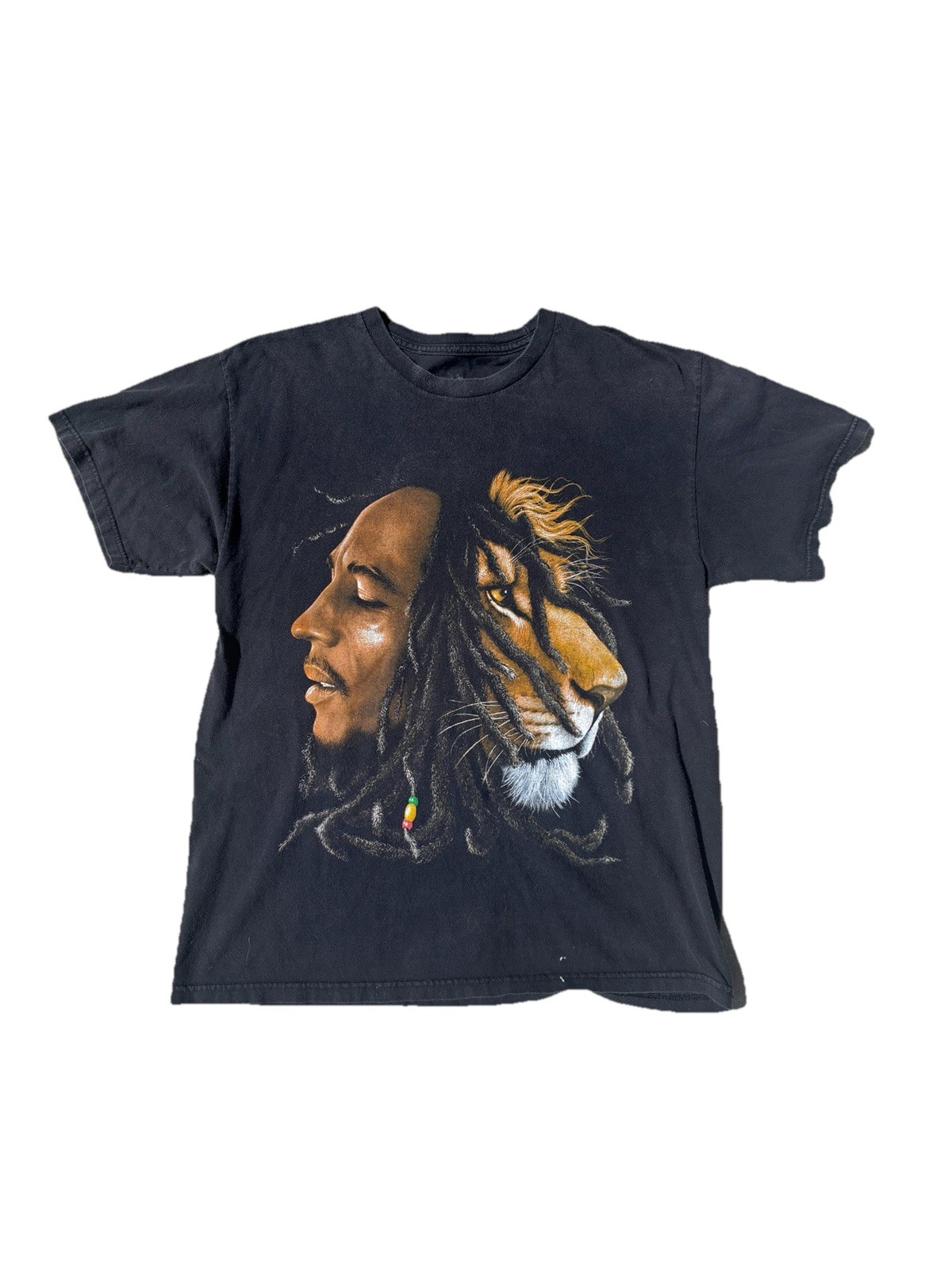Vintage Y2K Bob Marley Lion Graphic T-Shirt Black Reggae Rasta Zion Tee Size L