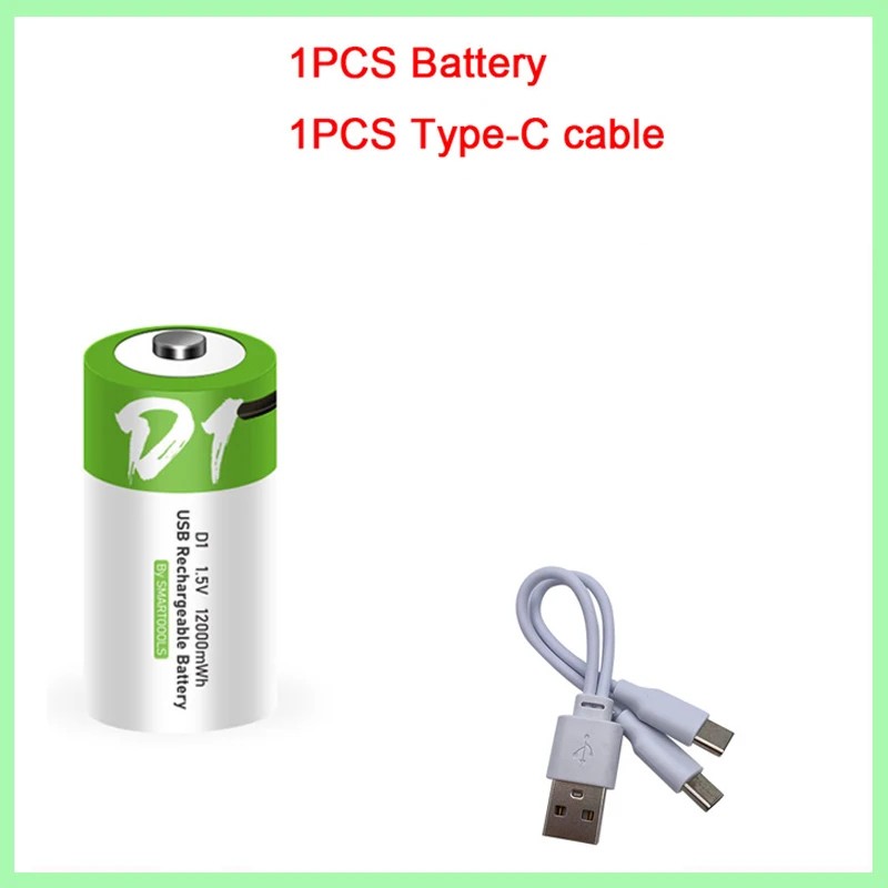 1-10PCS USB Rechargeable D Size Batteries LR20 1.5V 12000mWh w/ Type-C Cable