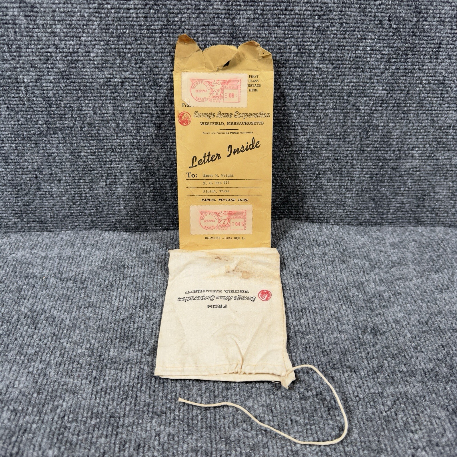 Vintage Savage Arms Corporation Mailing Bag & Envelope Americana 60s Texas Rare