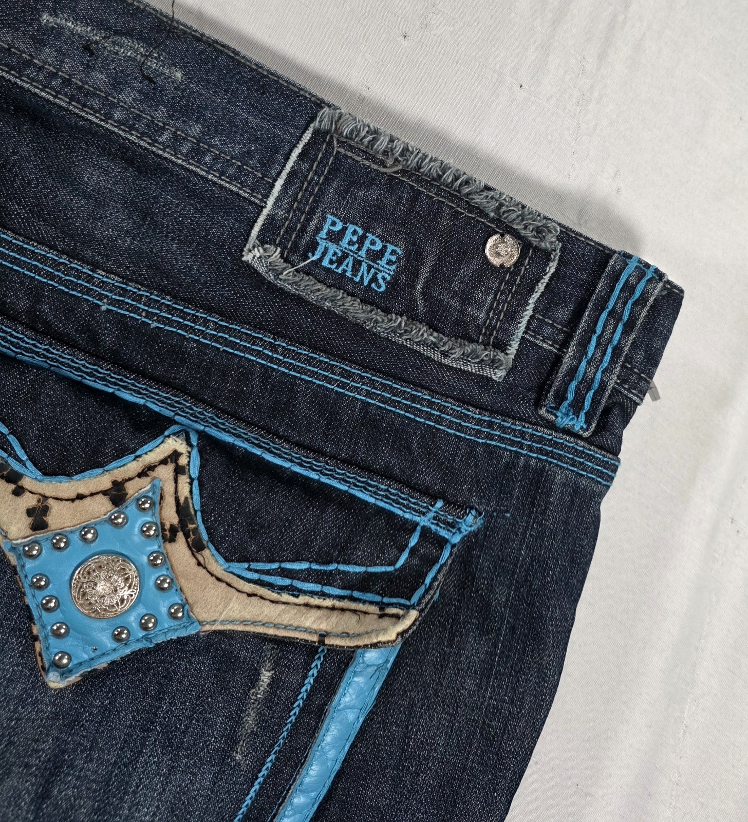 VTG Pepe Jeans Y2K Baggy Embellished Jeans Grunge Sleeze Streetwear Men 44x28
