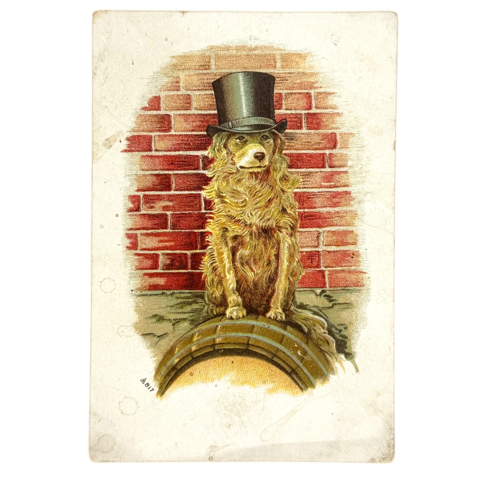 1880s Victorian Trade Card Nudavene Flakes Rockford Oatmeal Dog Hat Dundee MI