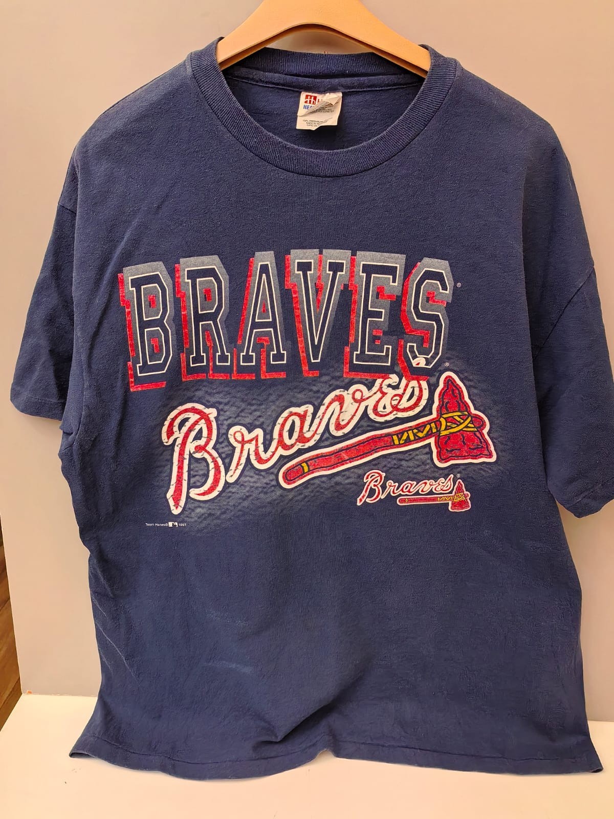 Vintage 1997 Atlanta Braves T Shirt Hanes Heavyweight XL Single Stitch MLB 90s