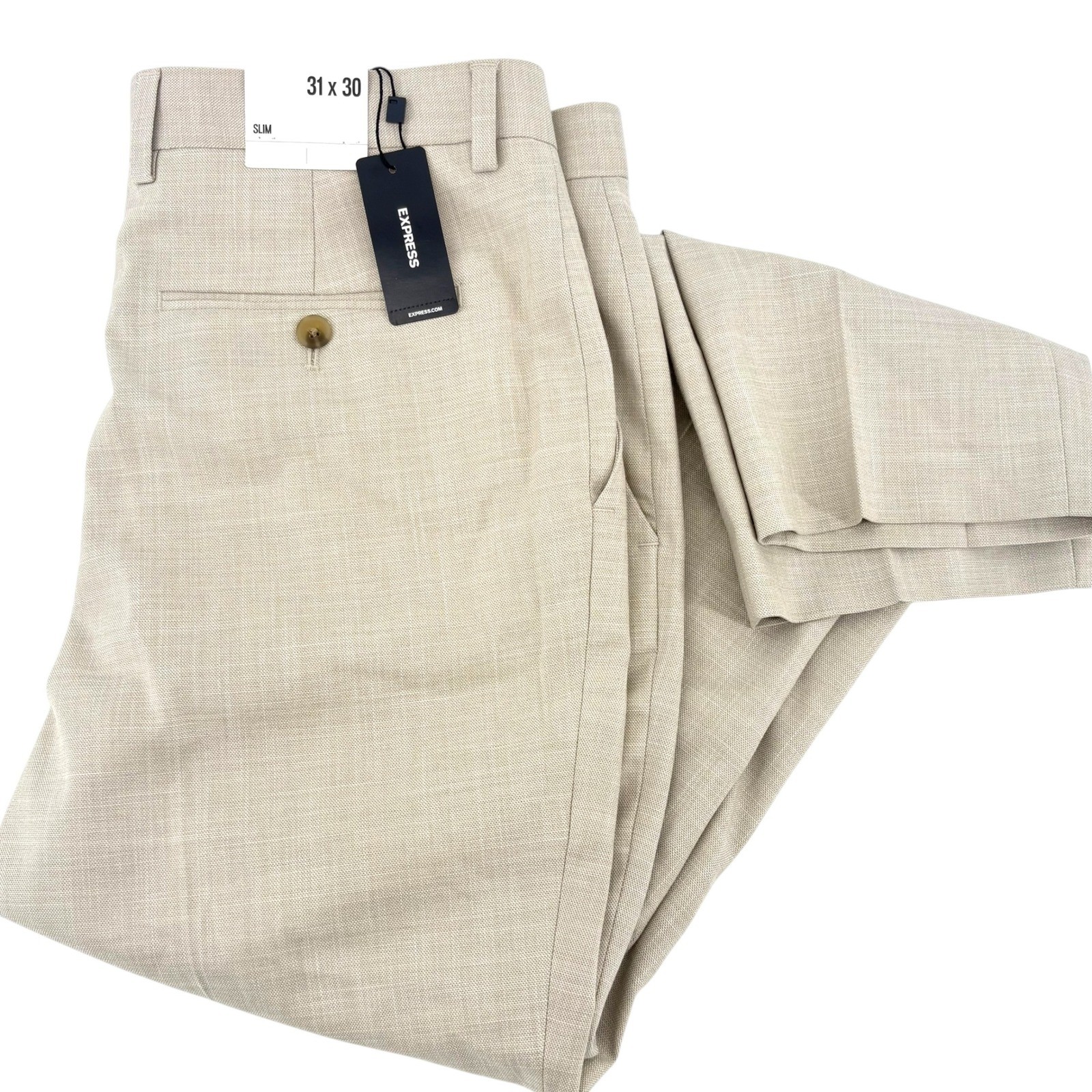 Express Mens Slim Fit Dress Pants Tan 31x30 Textured Stretch Trousers NEW