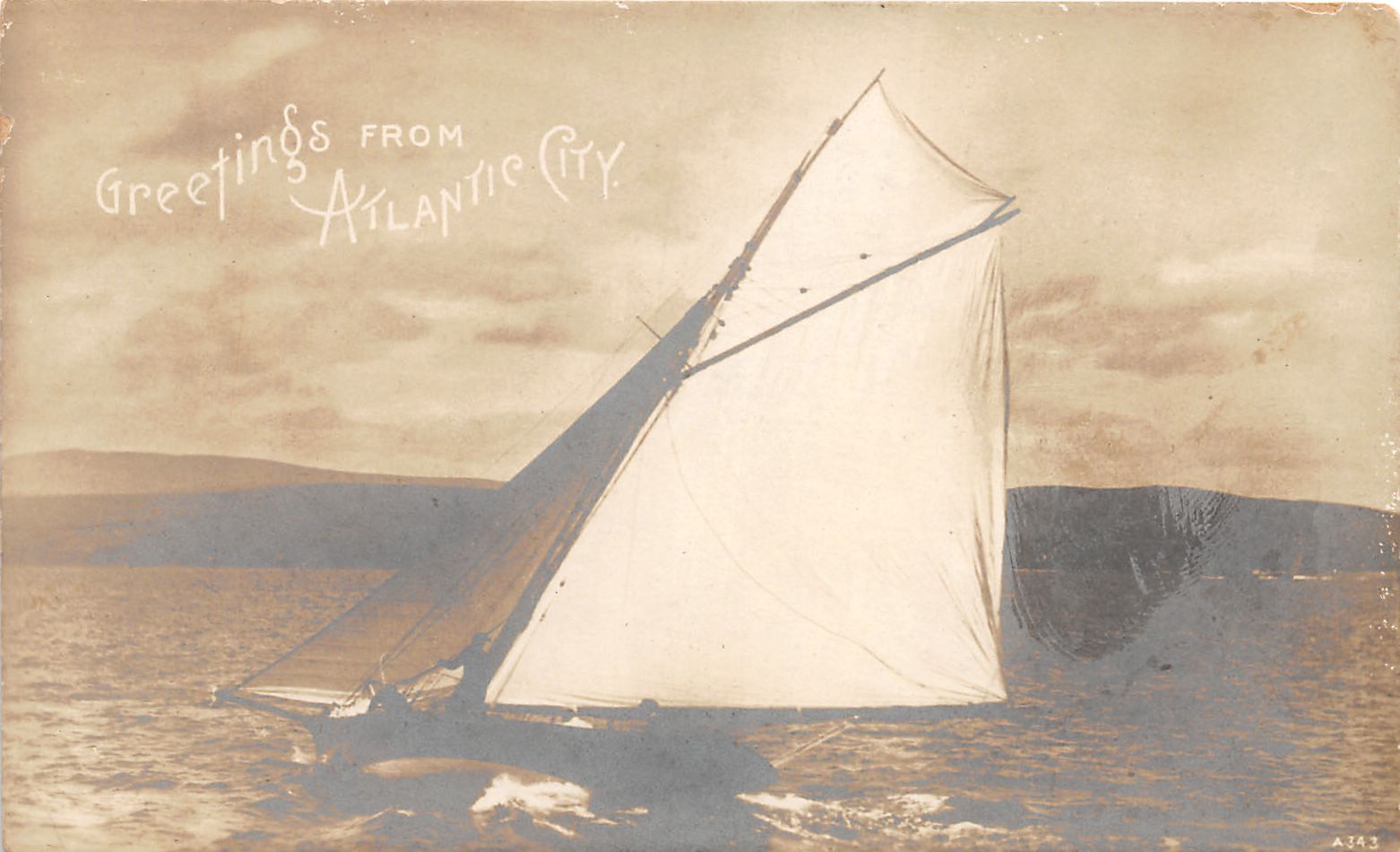 J55/ Atlantic City New Jersey RPPC Postcard c1910 Sailboat Greetings from 14