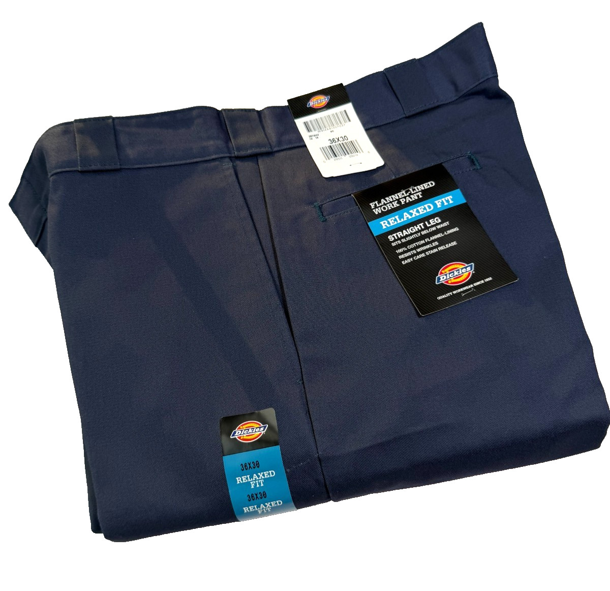NWT Dickies Flannel Lined Mens Work Pants 36x30 Navy Blue Relaxed Fit