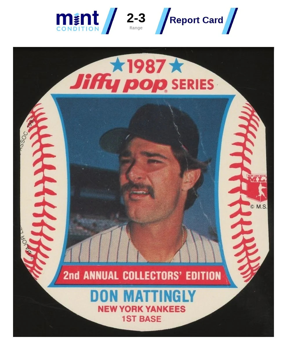 1987 JIFFY POP DISCS DON MATTINGLY 6 VG MCG 3 BASEBALL NEW YORK YANKEES