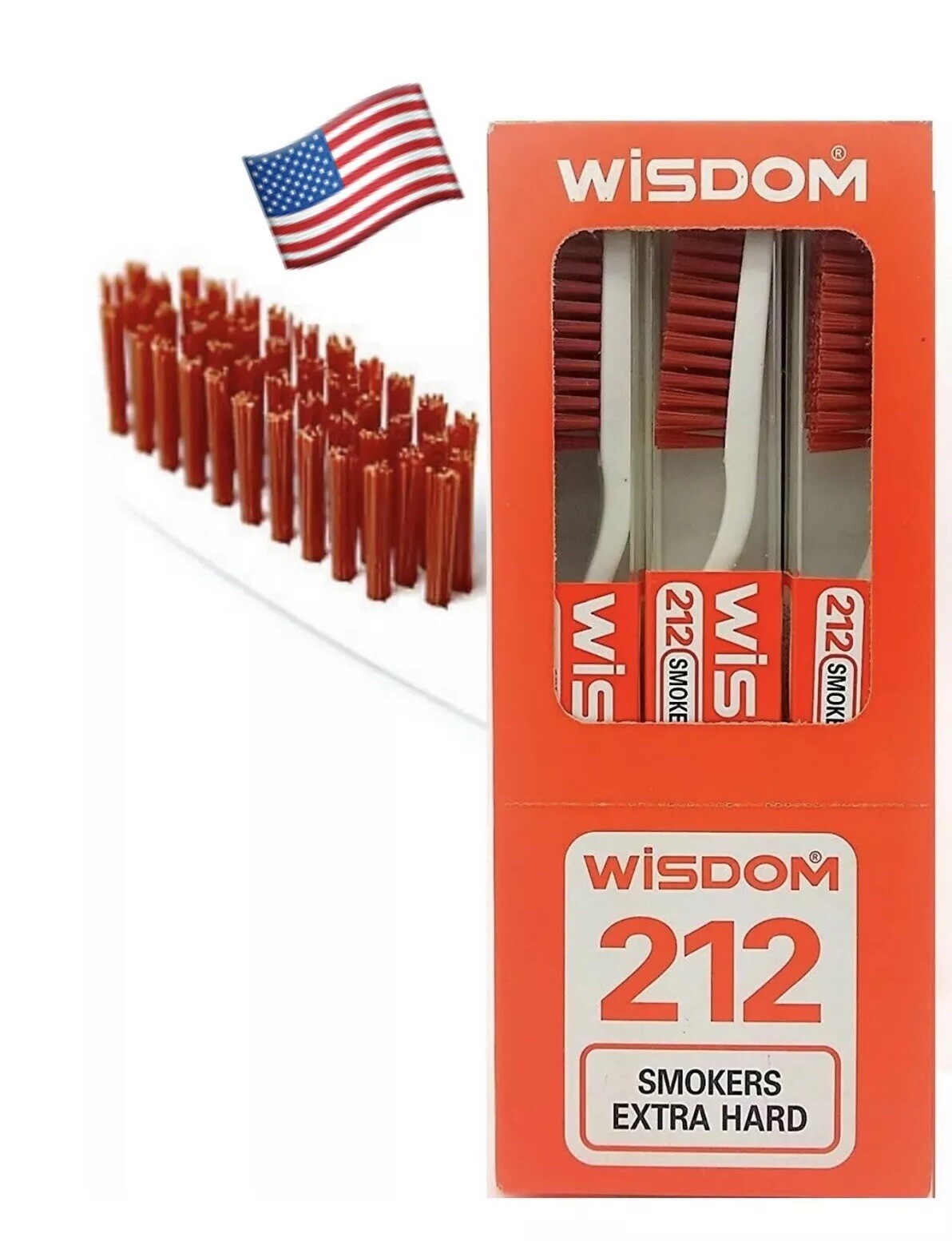 3X Wisdom 212 Smokers Extra Hard Brown Bristle Tooth Brush.USA Seller( 3pieces)