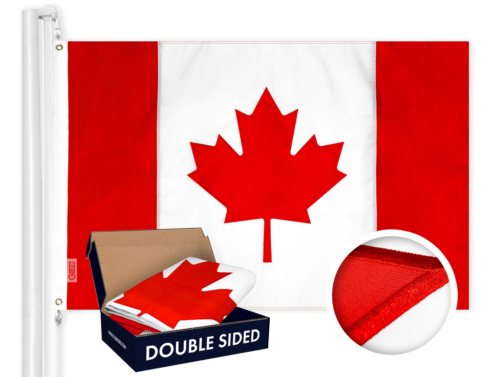 G128 Canada Canadian Flag 2.5x4 Ft Double Sided Embroidered 210D Poly, 3-ply
