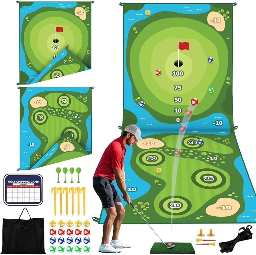 Golf Chipping Game, Double-Sided Sticky Golf Pro Battle Mat with 20 Sticky Balls Golf Chipping Game, Double-Sided Sticky Golf Pro Battle Mat with 20 Sticky Balls