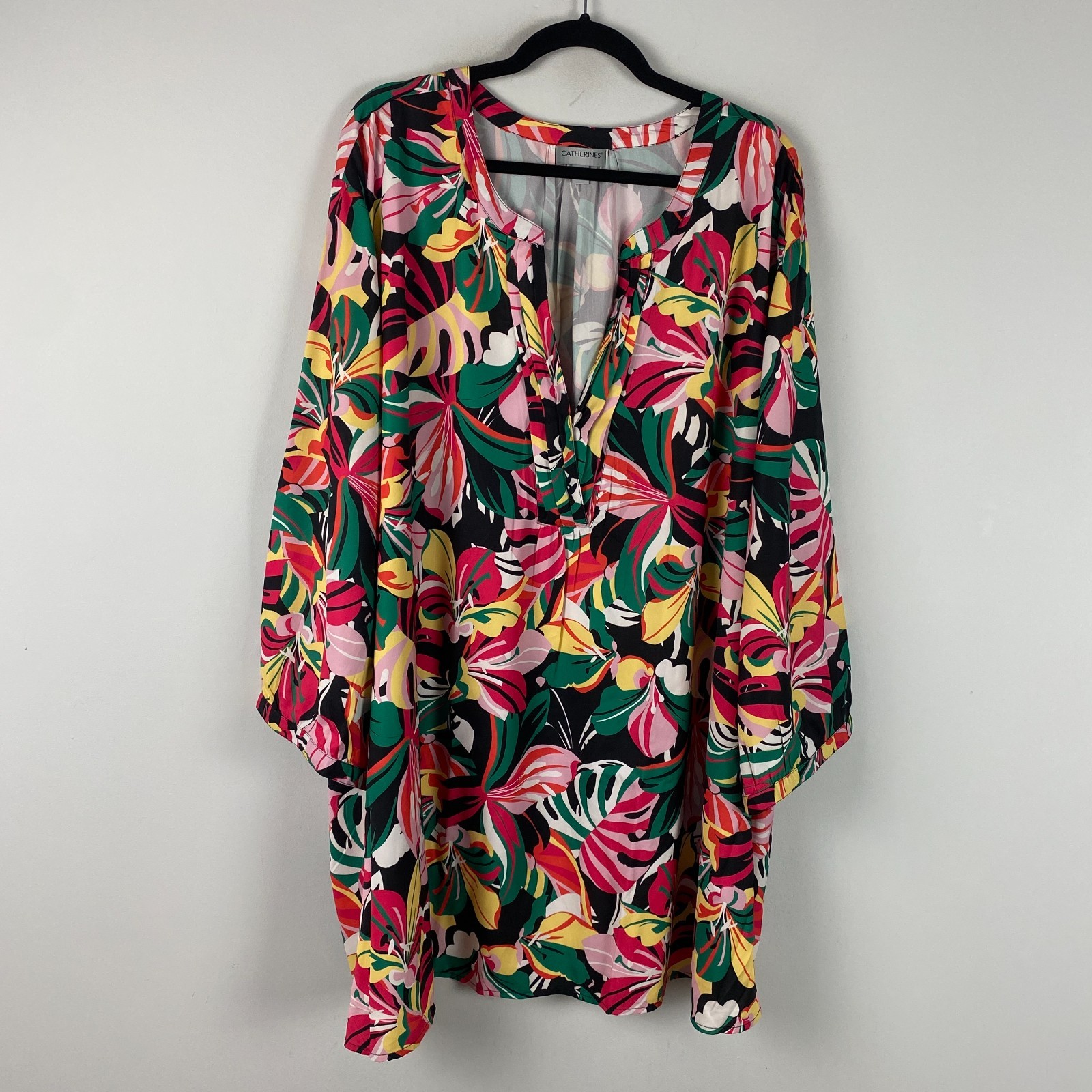 Catherines Muse Pintuck Tunic Shirt Size 6X Floral 3/4 Sleeves Popover