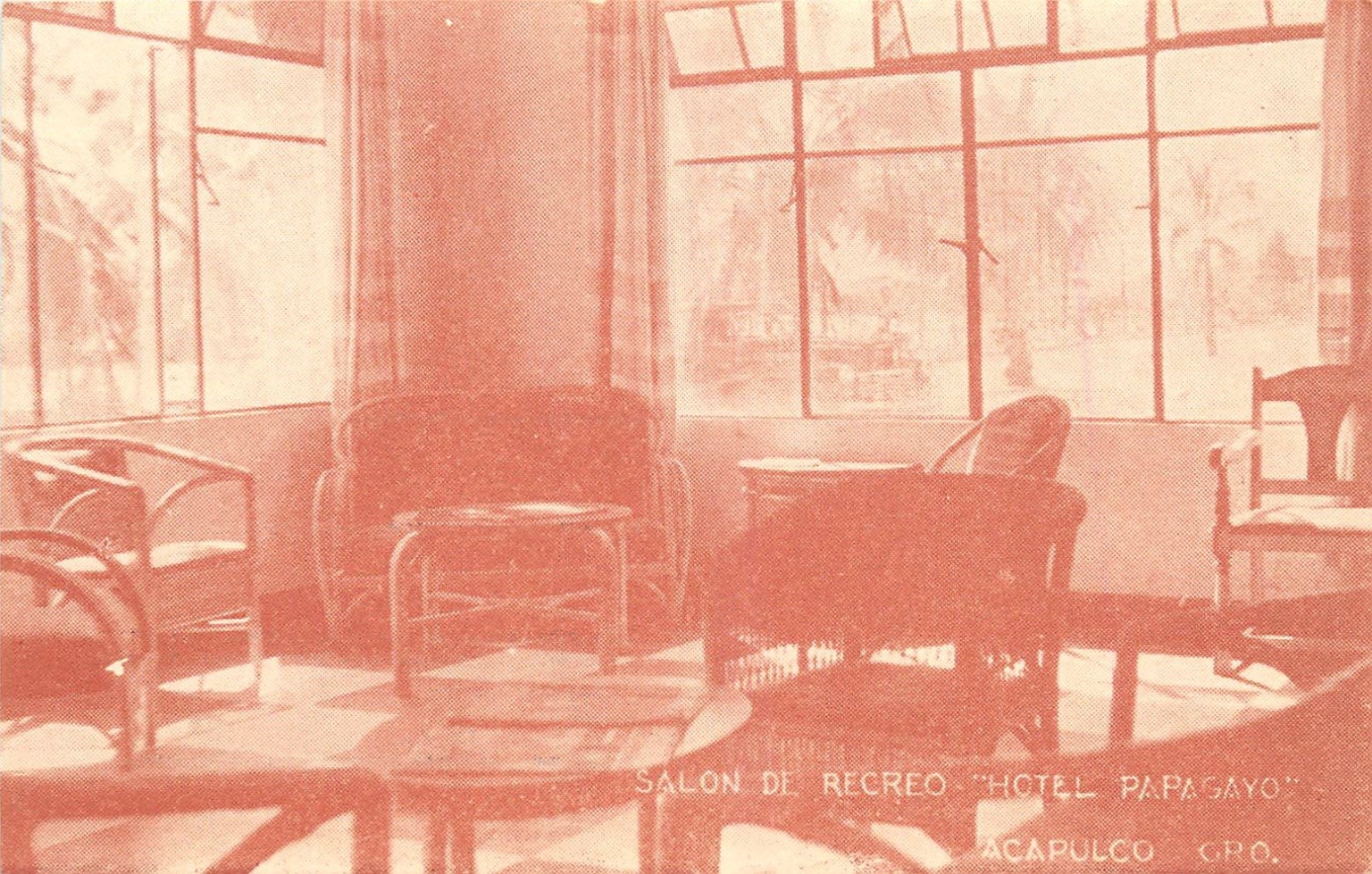 Vintage HOTEL PAPAGAYO Acapulco Mexico Salon Recreation Room Postcard ALBA 1950s