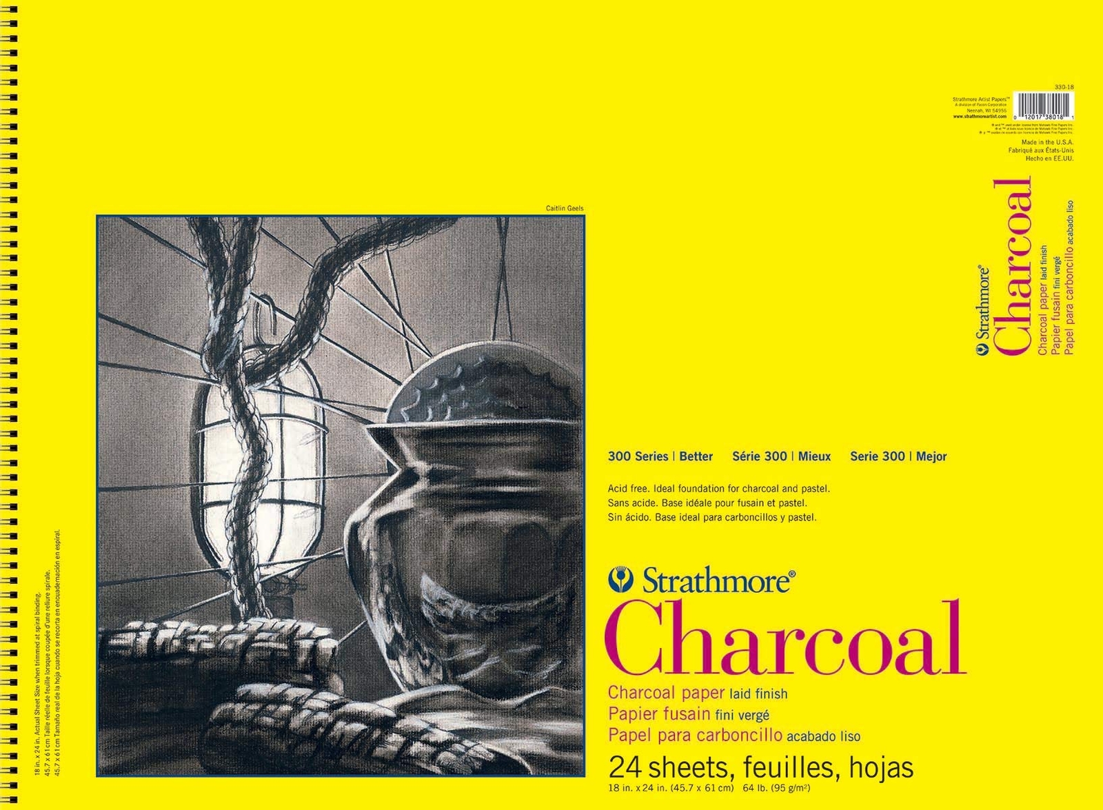 Strathmore 300 Series Charcoal Pad 18x24 Black Acid Free 64 lb Paper