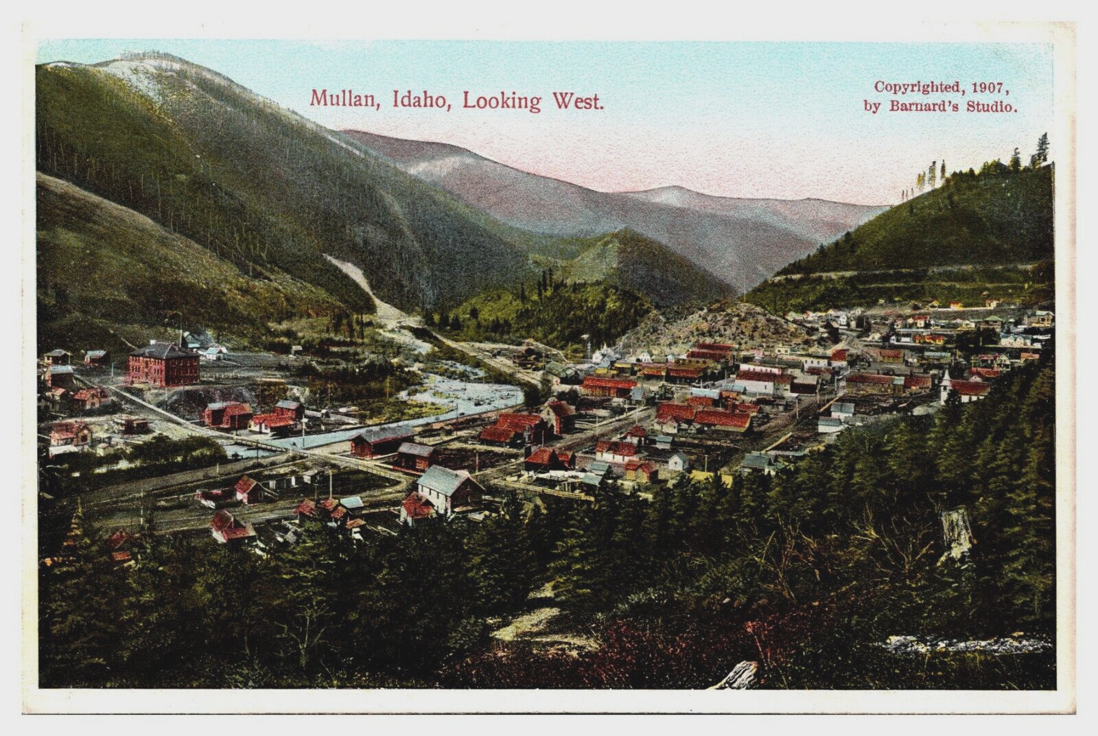 Mullan Idaho Looking West 1910s Aerial View Barnards Studio Germany  Postcard