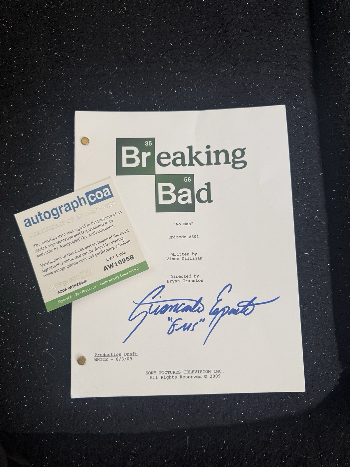 Giancarlo Esposito Signed Breaking Bad Script “Gus” ACOA Witnessed Autograph
